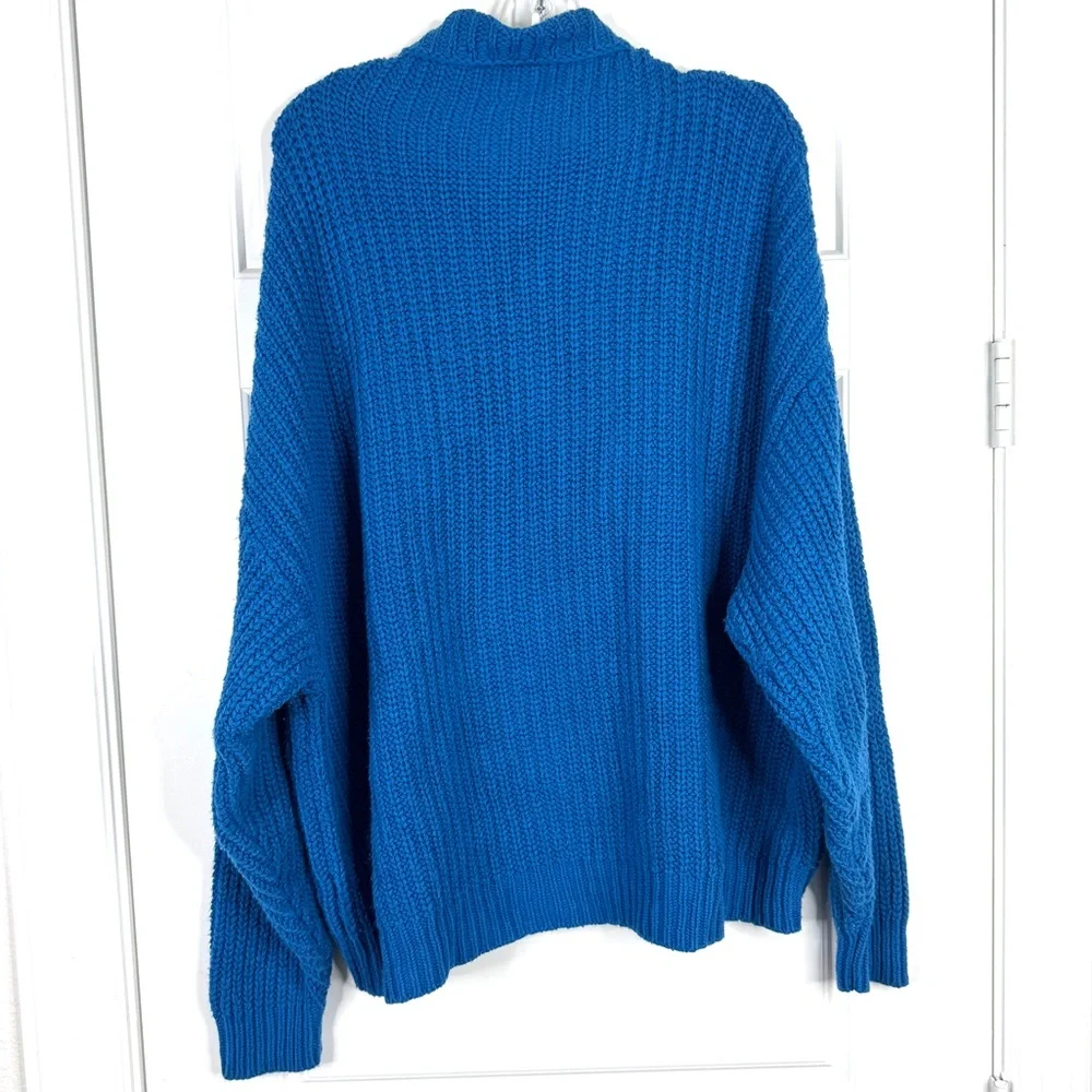 FREE PEOPLE Swim Too Deep Oversized Knit Turtleneck Sweater Mykonos Blue Size S - Picture 7 of 14